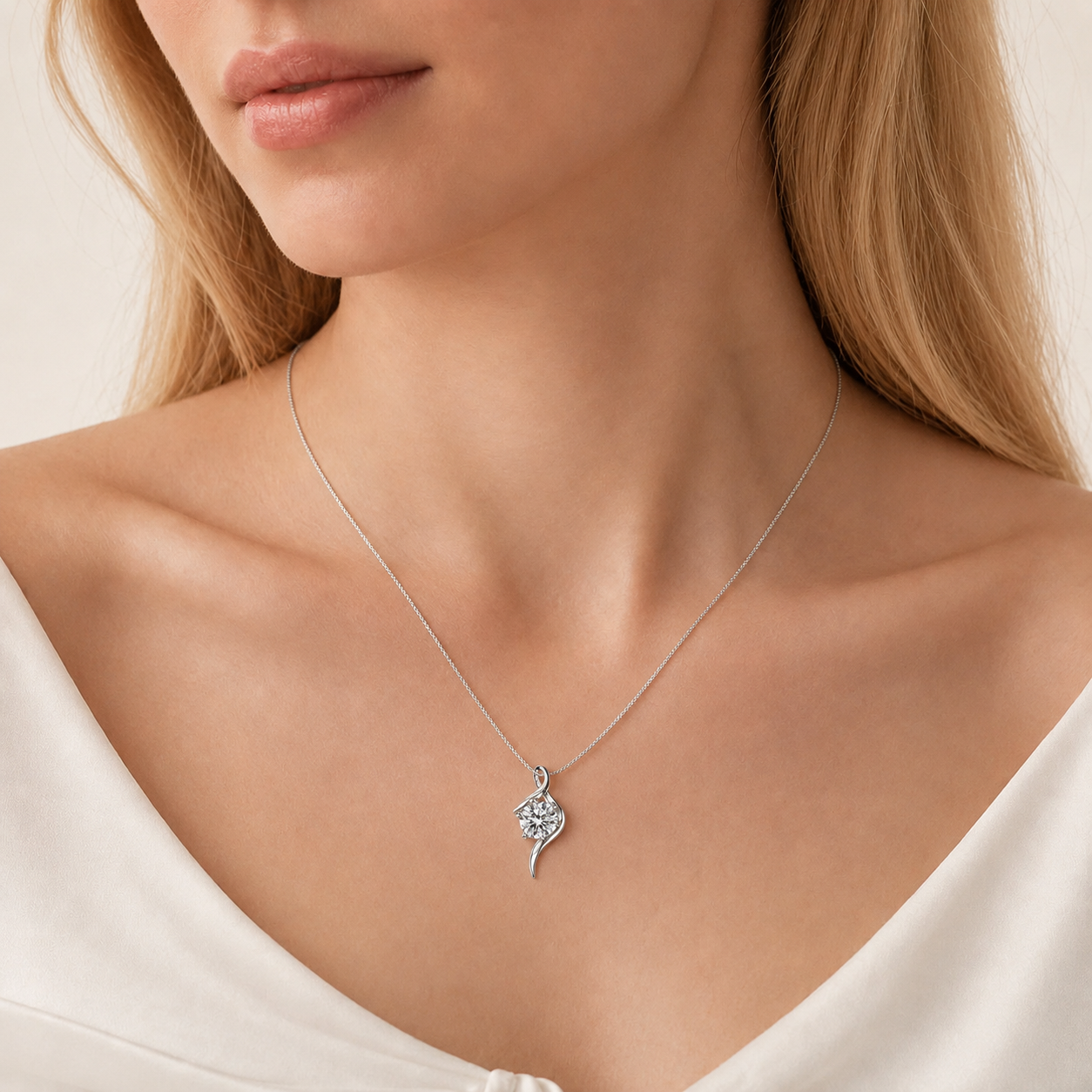Eros' Flux — S-Curve Fluid Frame Moissanite Pendant Necklace