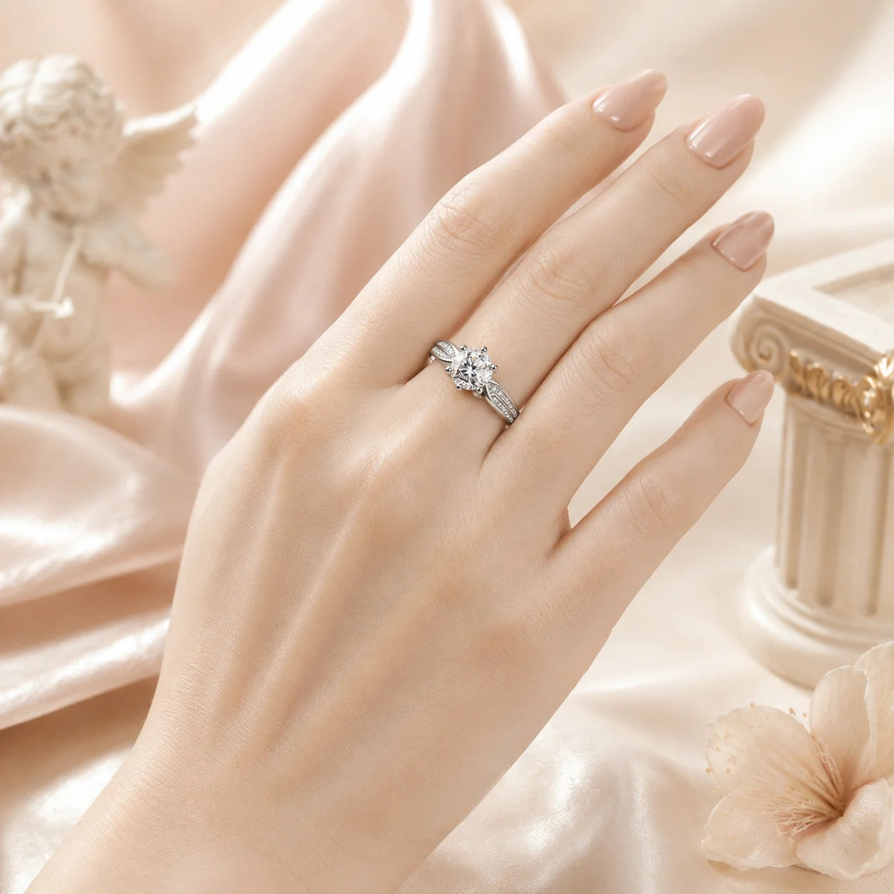 SENTO Eros Aile ring worn by model hand to collarbone editorial warm luxury