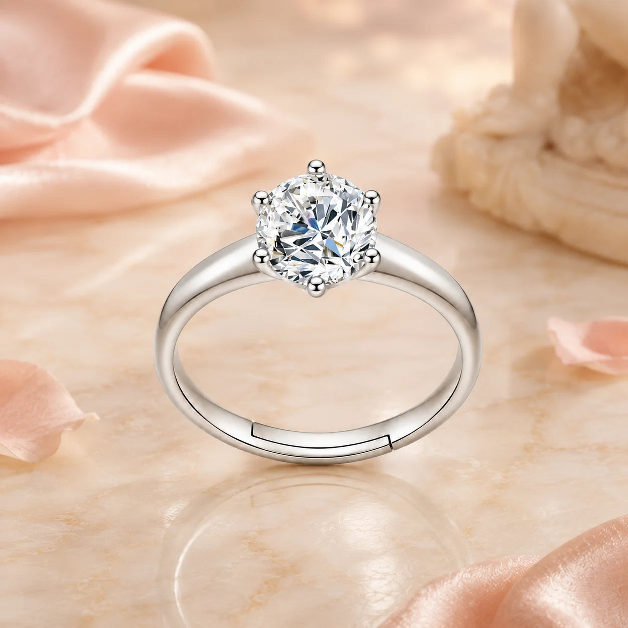 Front view of solitaire ring and adjustable band section