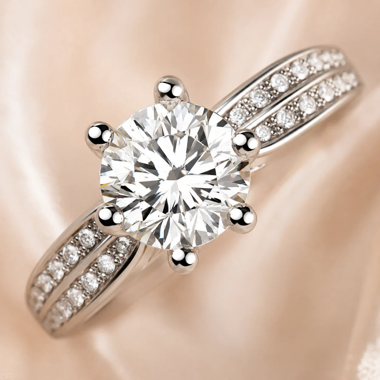 SENTO Eros Aile 2ct round brilliant moissanite close-up D color VVS1 double pave shoulders