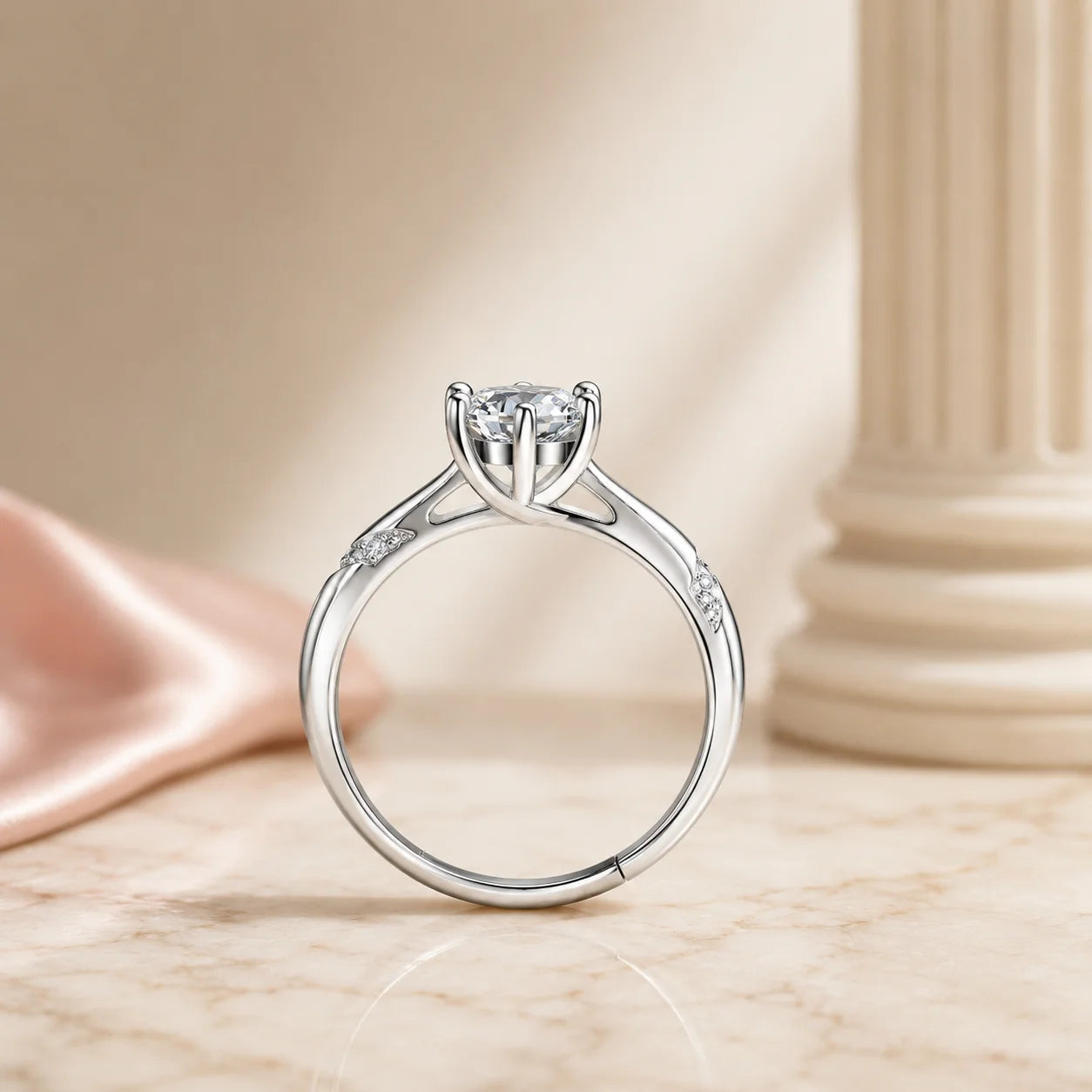 Side view of six-prong ring and adjustable band section
