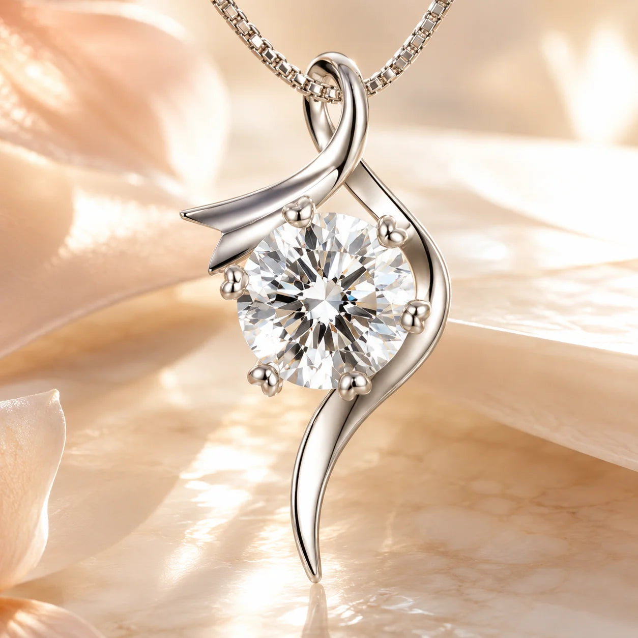 SENTO Eros Flux pendant close-up D color VVS1 six-prong round brilliant S frame detail