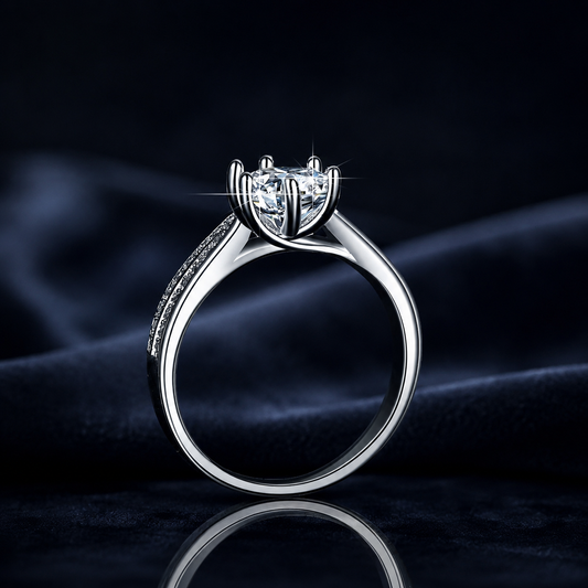 Side view of Duet six-prong setting and double pave split shoulders