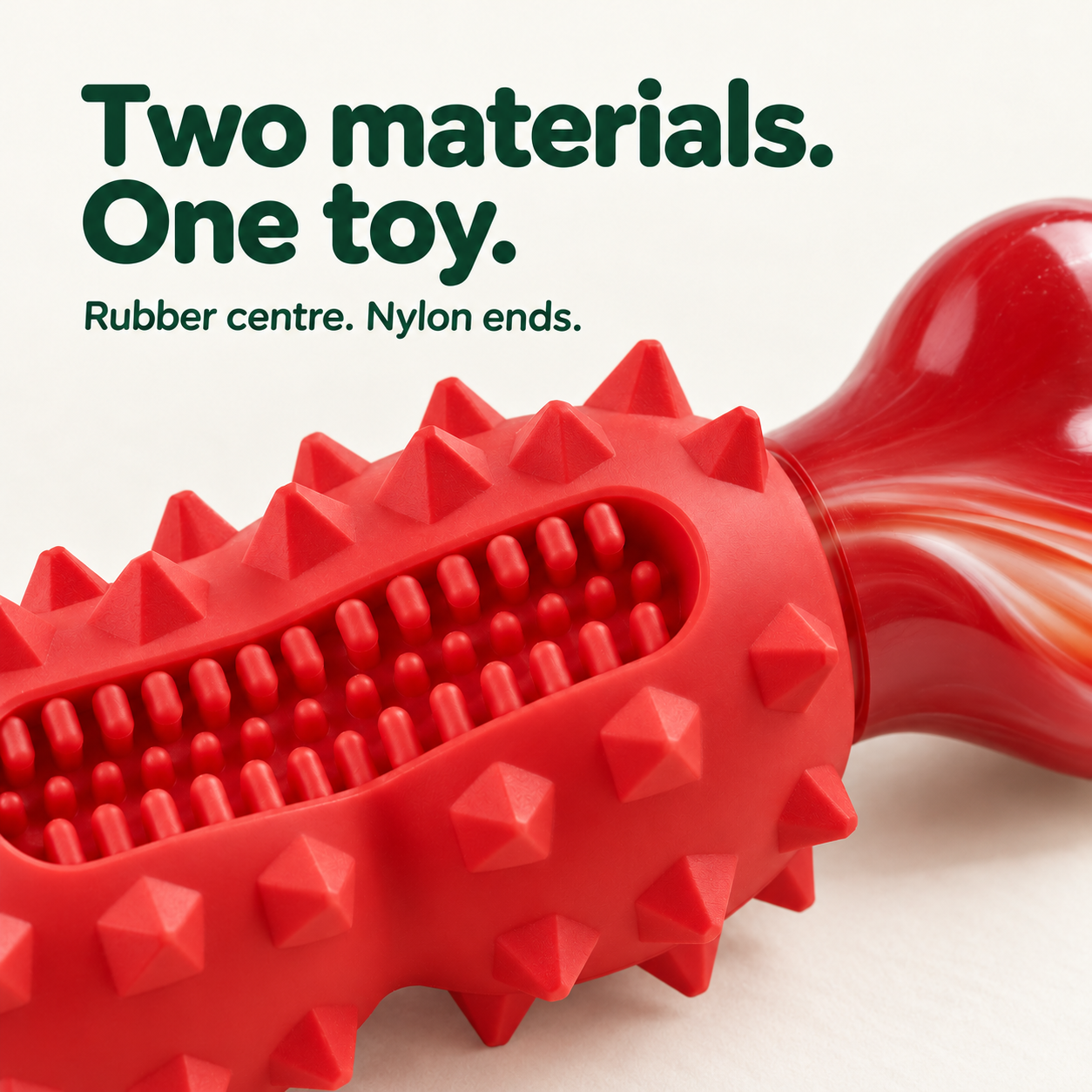 Close-up of the red rubber centre and marbled nylon end