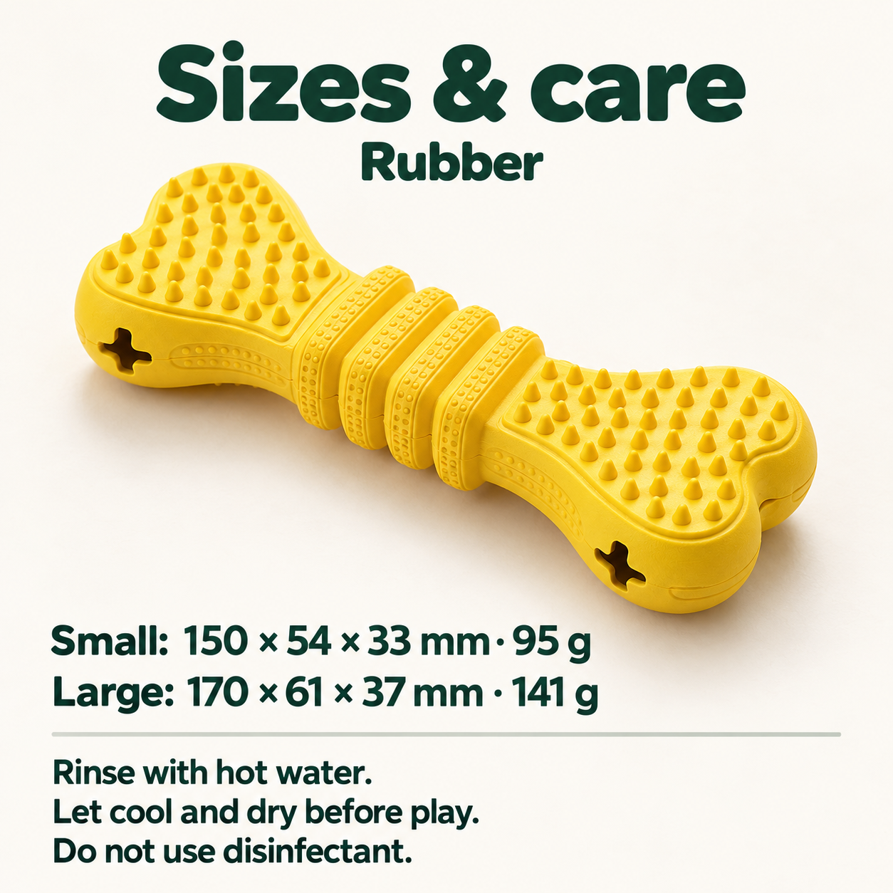 Treat Bone Small and Large dimensions, weights and care guidance