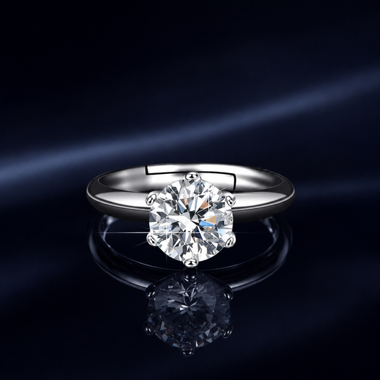 Front view of Poise six-prong round moissanite solitaire ring